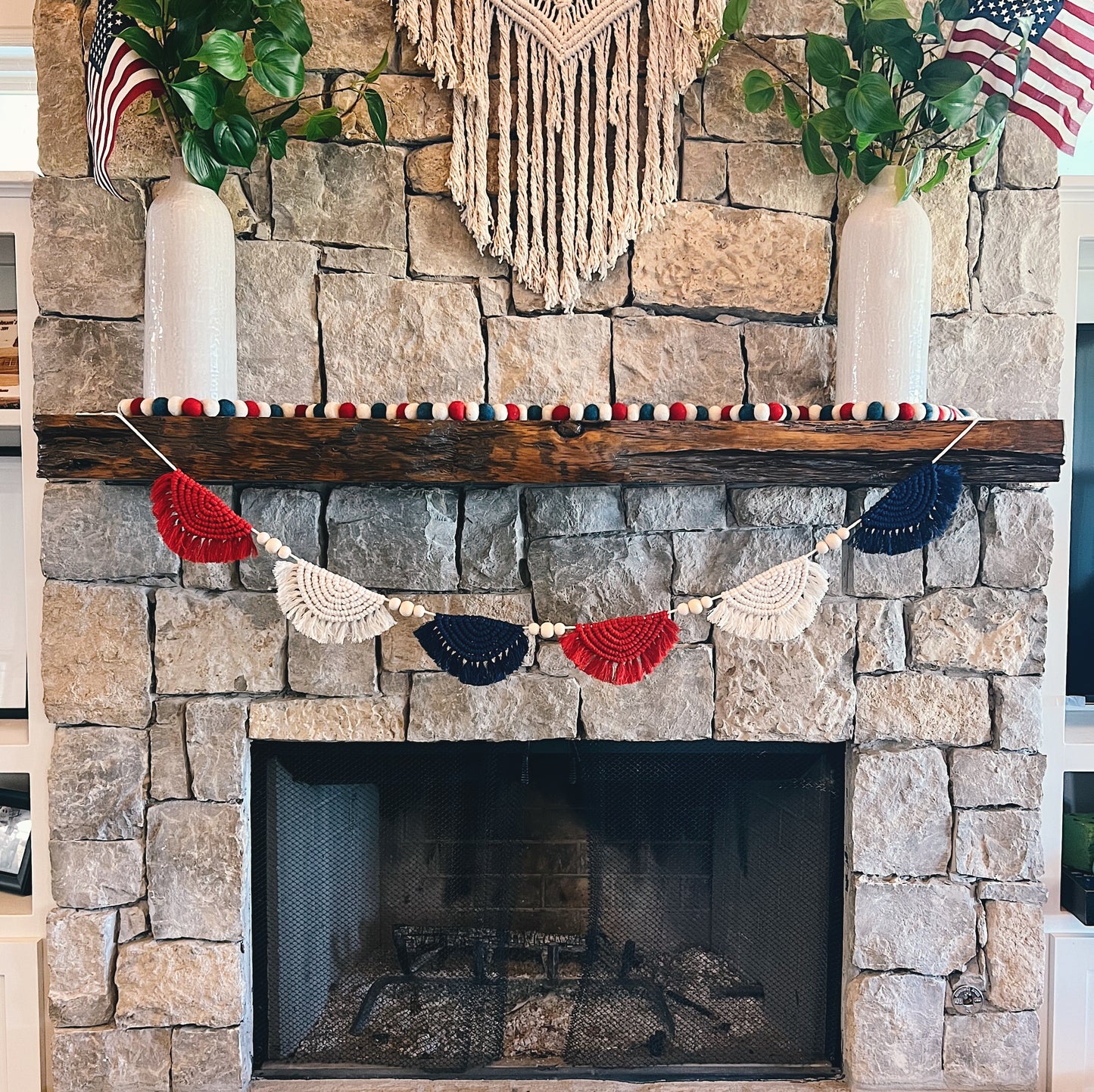 The Red, White, & Blue Bundle | American Flag Macrame Kit + 4th of July Macrame Bunting Garland Kit